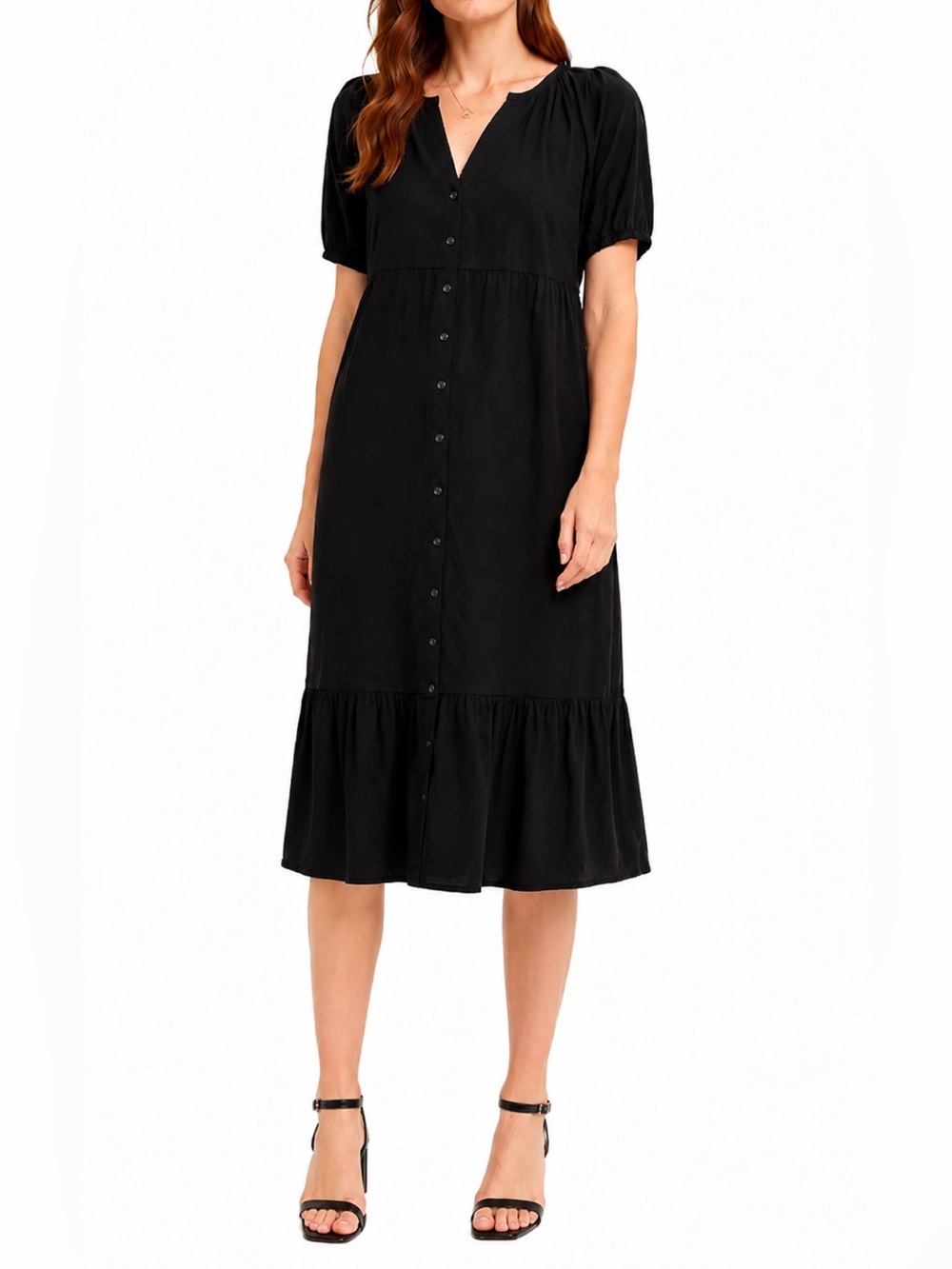 LOFT Women’s Tiered Pocket Shirtdress in Black-Size Small